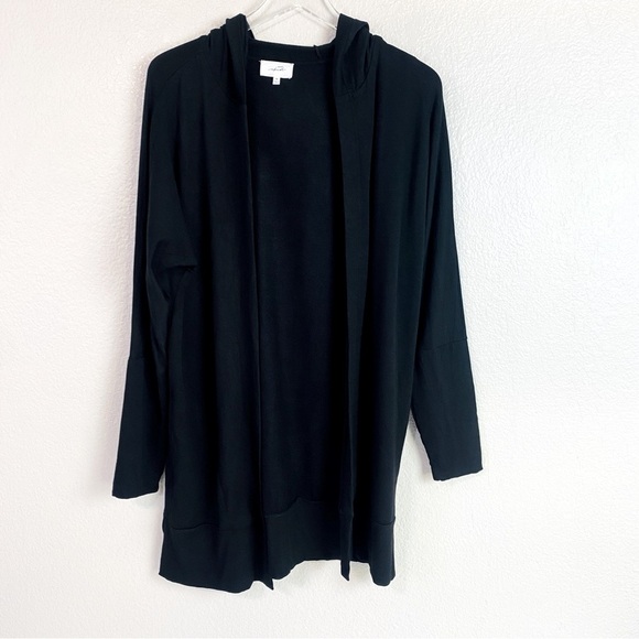 Soma Wknd Black Ultra Soft Brush Terry Hooded Open Front Cardigan Size M - Picture 2 of 6